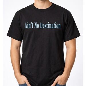 Russ Black Tee with Blue Text